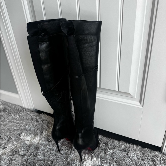 Christian Louboutin Black Lace-Up Over-the-Knee Pointed-Toe Boots - Picture 3 of 11